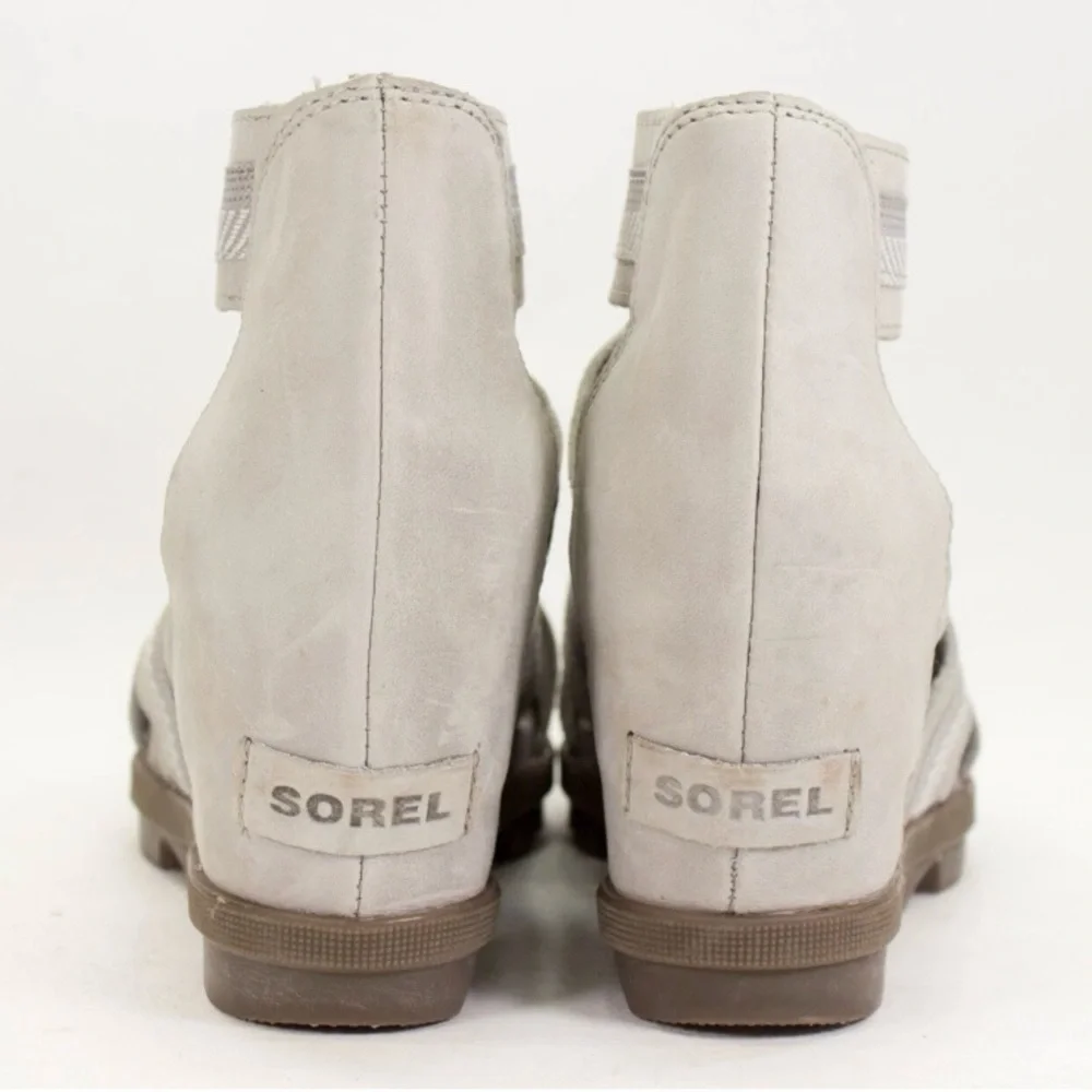 Sorel Joanie Womens Size US 9 Lace Wedge Sandals Saddle Ash Grey Peep Toe Shoes - Picture 10 of 11